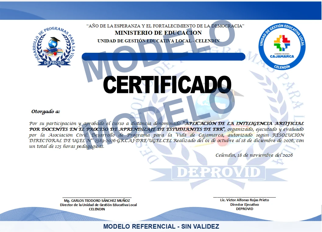Modelo referencial con marca de agua: Certificado · anverso