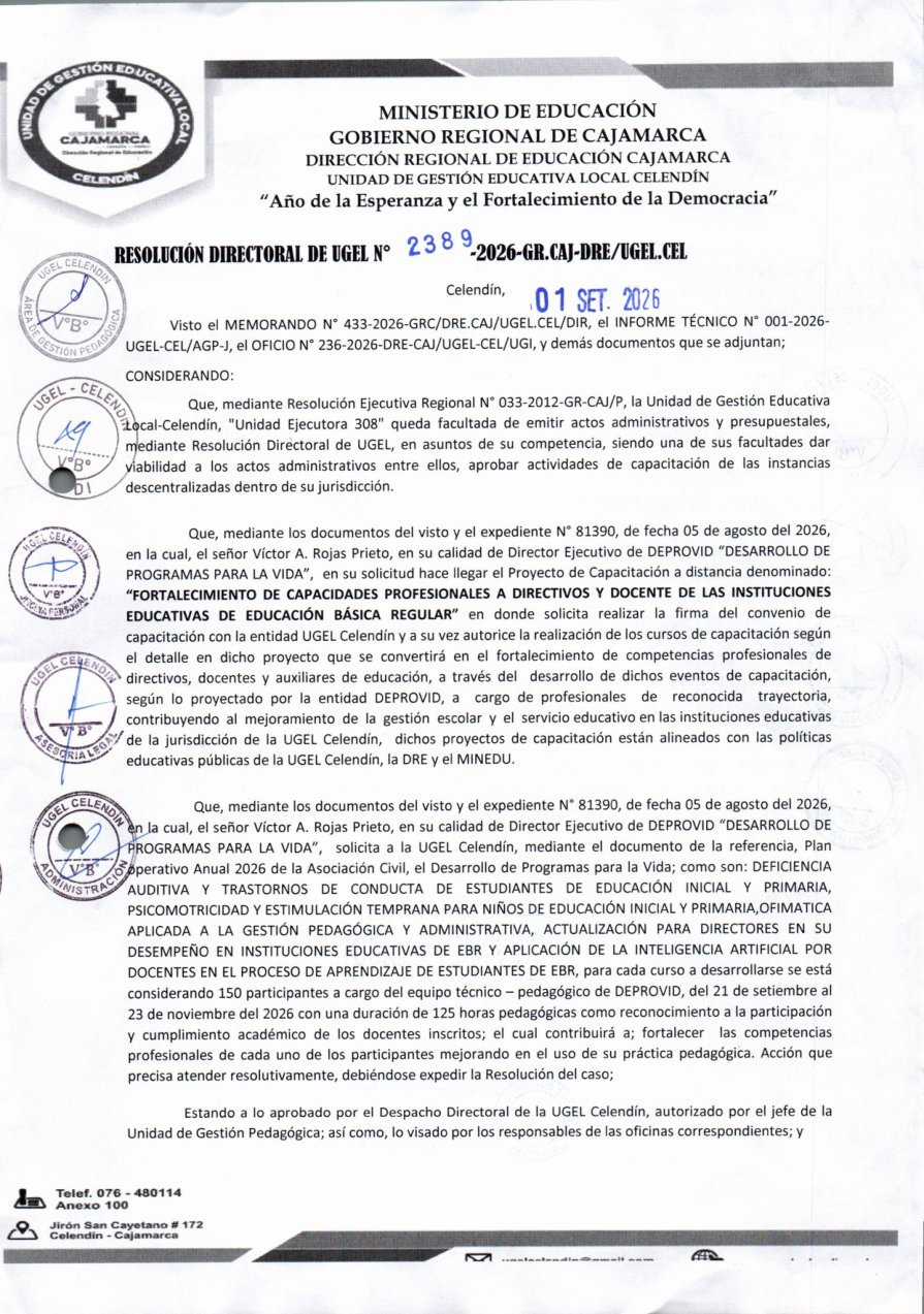 Primera página de la resolución de UGEL Celendín