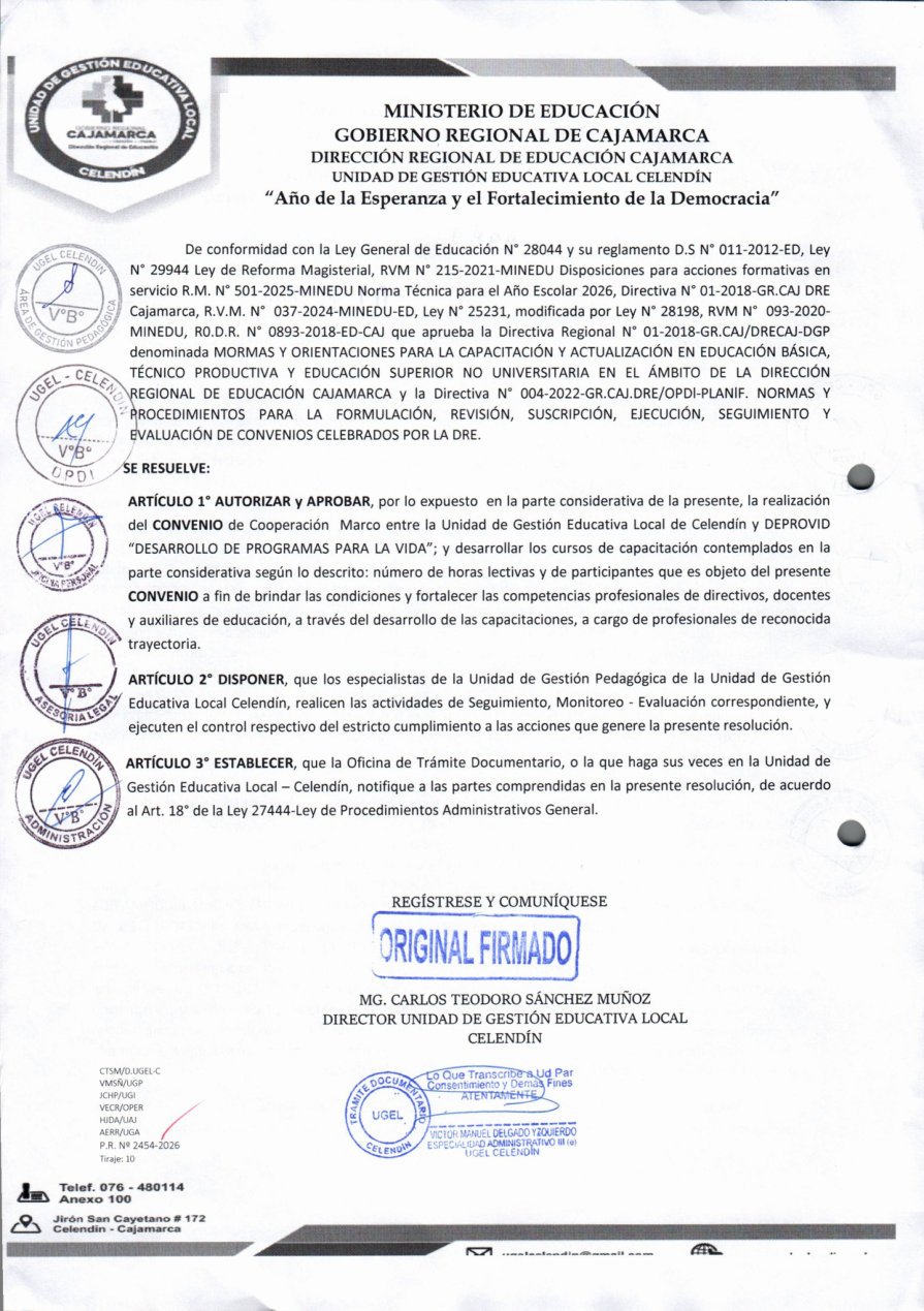 Segunda página con los artículos de aprobación y la firma